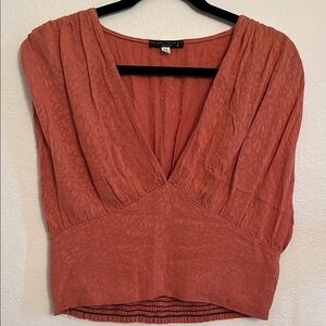 Final Touch Rust Ribbed Ruched Blouse